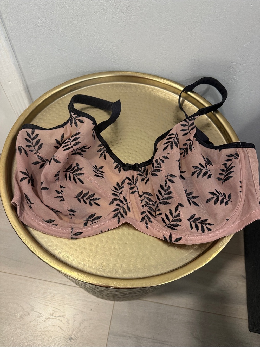 Panache Pink Bra with Black Leaf Print